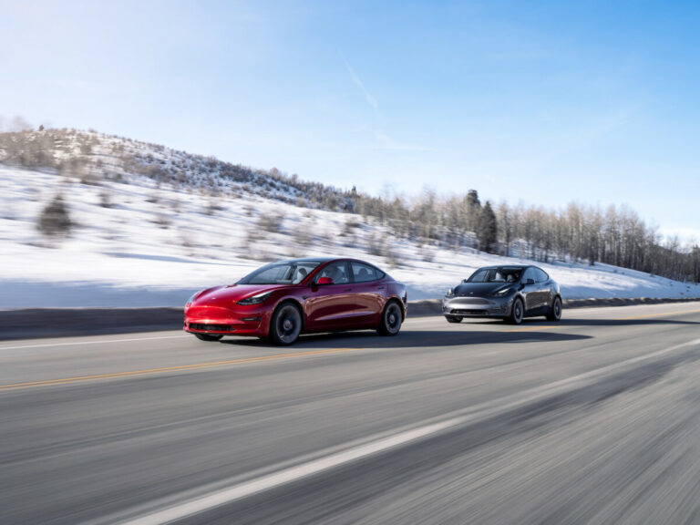 Teslas on snow road scaled